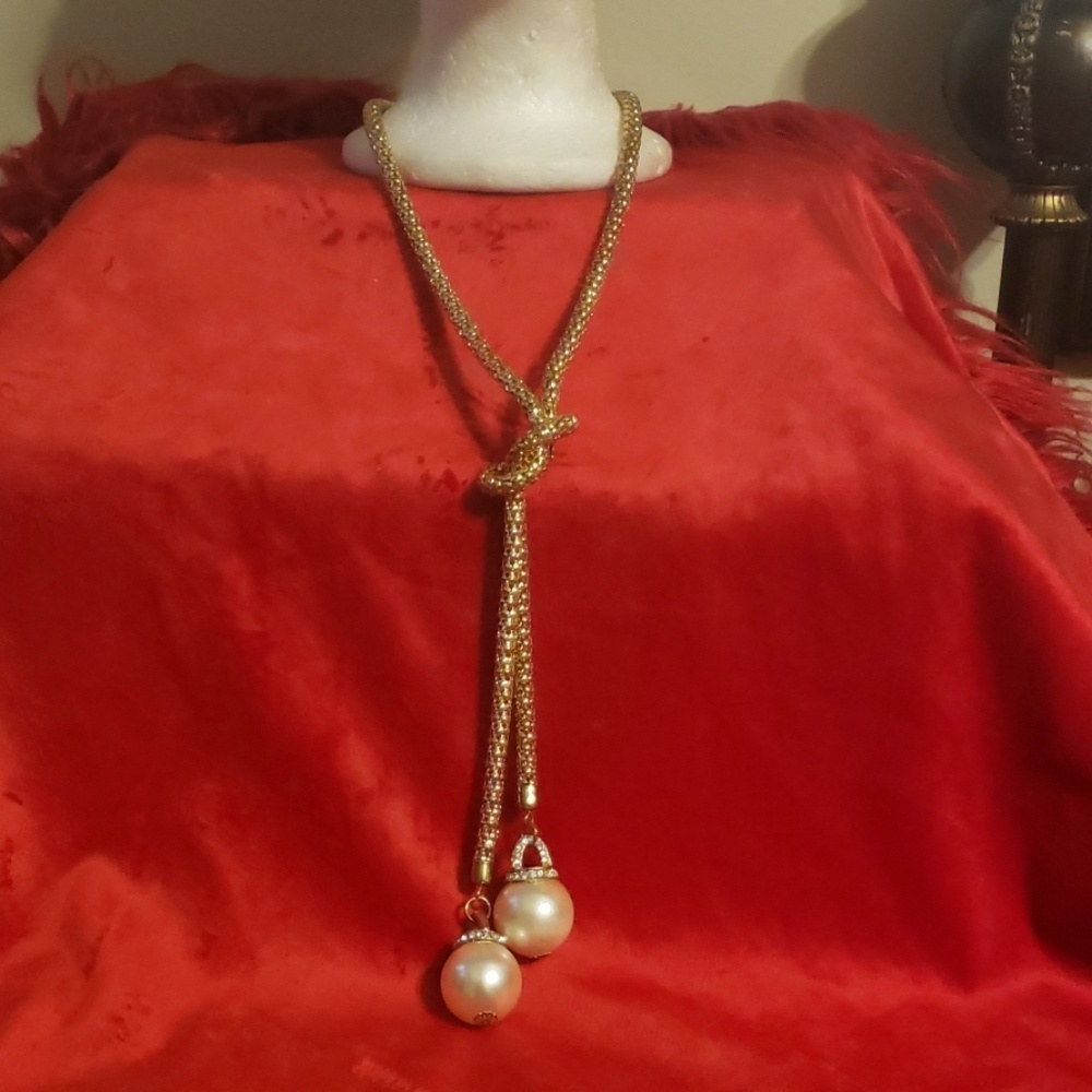 Gold double ball necklace